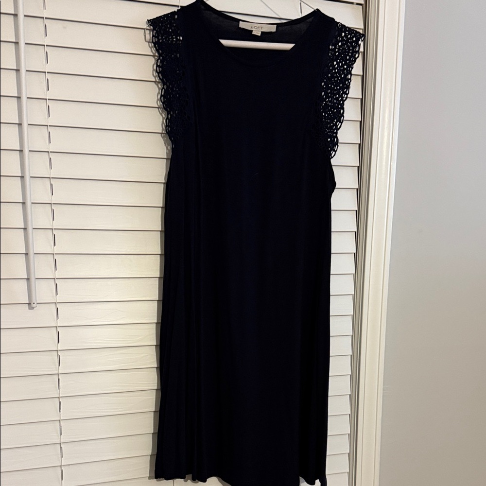 LOFT Elegant navy Midi Dress with Crochet Detail